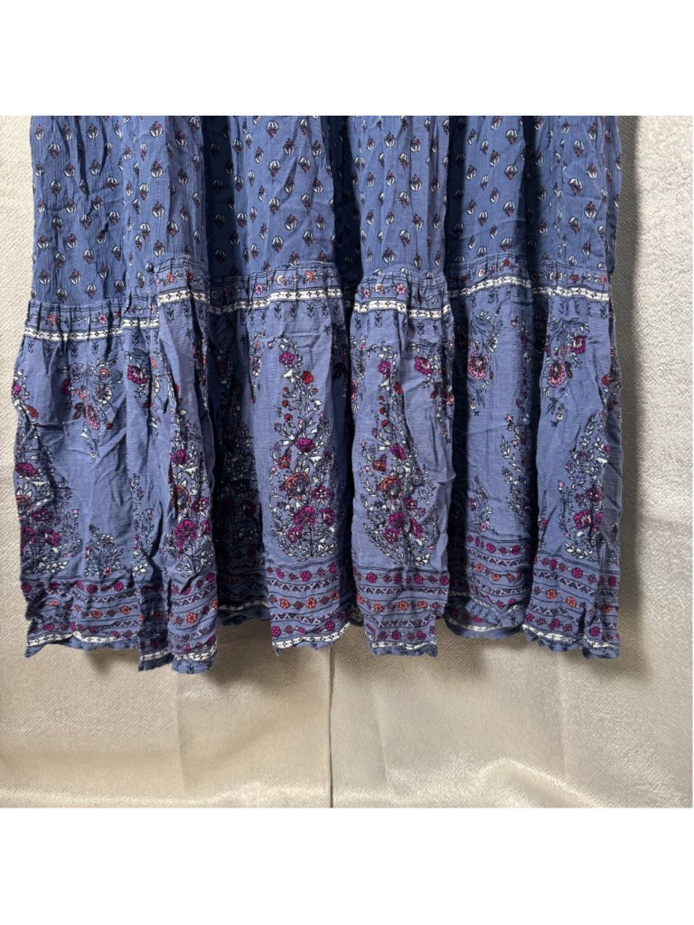 Old Navy Bohemian Maxi Sleeveless Dress Tiered Floral Paisley Print Blue XL - Picture 7 of 10